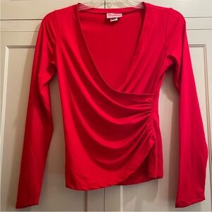 Pinup Couture Red Long Sleeve Faux Wrap Top